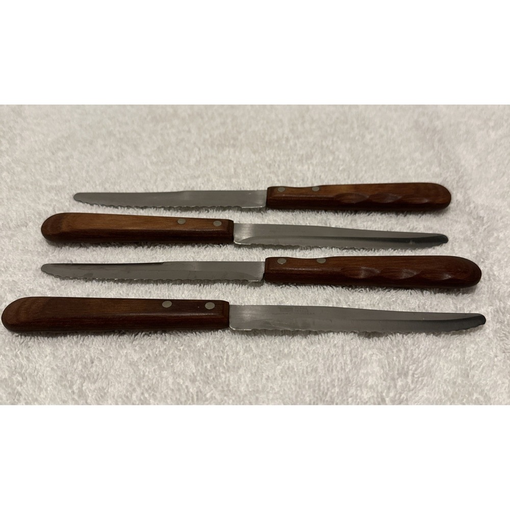 SEARS Flame Freeze Vanadium Stainless 4.5" Steak Knife‎ Wood Handle (Set of 4)